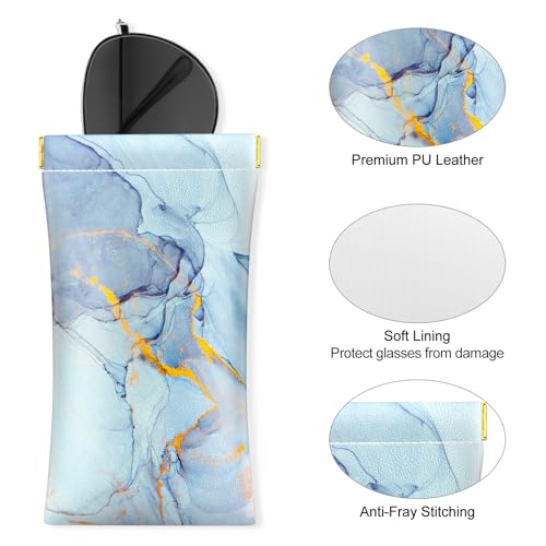 Image of 3 Pack Eyeglasses Pouch, Portable Squeeze Top Leather Sunglasses Pouch Spring Storage Glasses Case, Gradient Marble