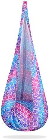 MELANIE'S Pod Swing Seat, Hanging Hammock Chair with Air Cushion, Adjustable Rope and Carabiner for Kids Indoor and Outdoor(Mermaid Scale)