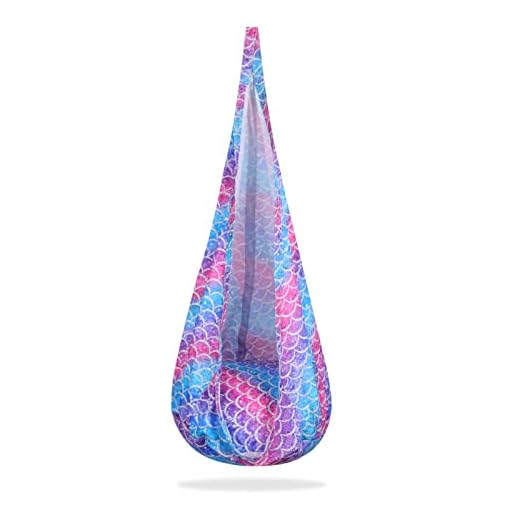 MELANIE'S Pod Swing Seat, Hanging Hammock Chair with Air Cushion, Adjustable Rope and Carabiner for Kids Indoor and Outdoor(Mermaid Scale)