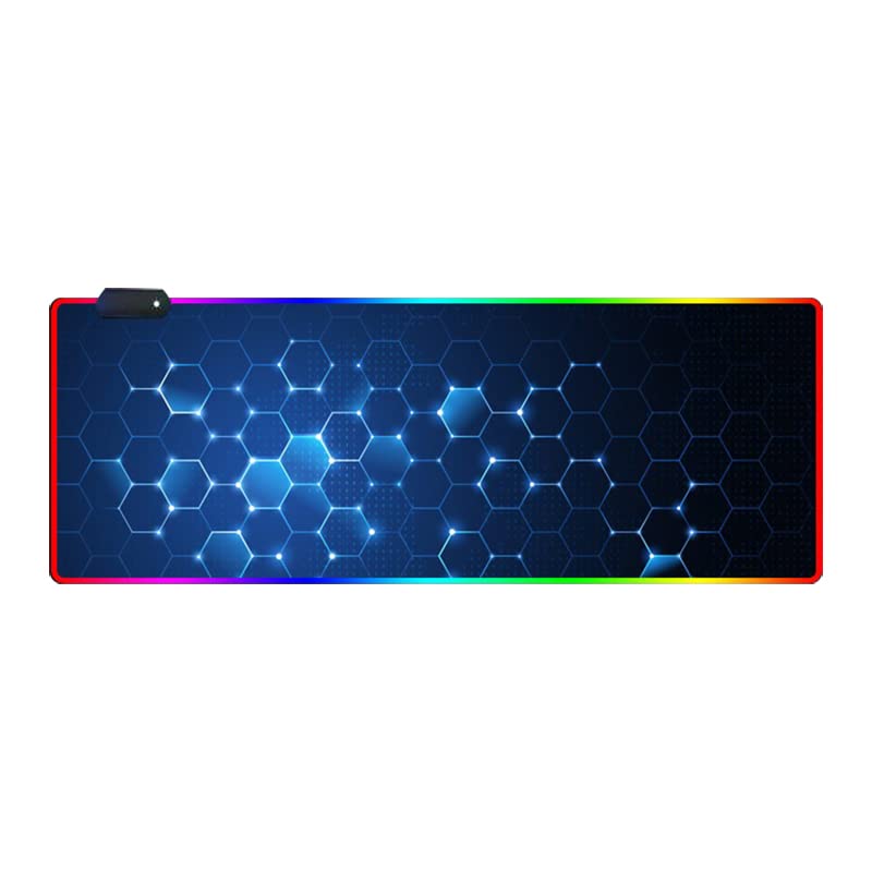 RGB XXL Gaming Mouse Mat - 900 x 400 - LED 7 Colours - 4 Light Effects - Adjustable Non-Slip Washable - for PC Desktop and Laptop Hexagon C05