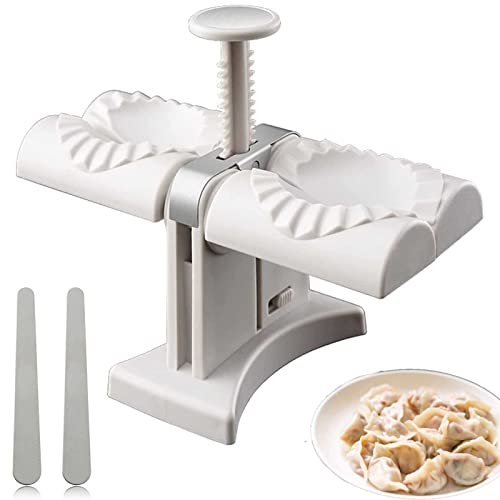 Machine à Raviolis Automatique, Enroulez Deux à la Fois, Moule à Raviolis Automatique à Double Tête avec 2 cuillères à farcir les boulettes, Outil de Fabrication de Raviolis en Acier Inoxydable Cover