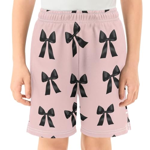 Black Bows Athletic Shorts with Zipper Pockets, Youth Boys Athletic Running Shorts for Summer2