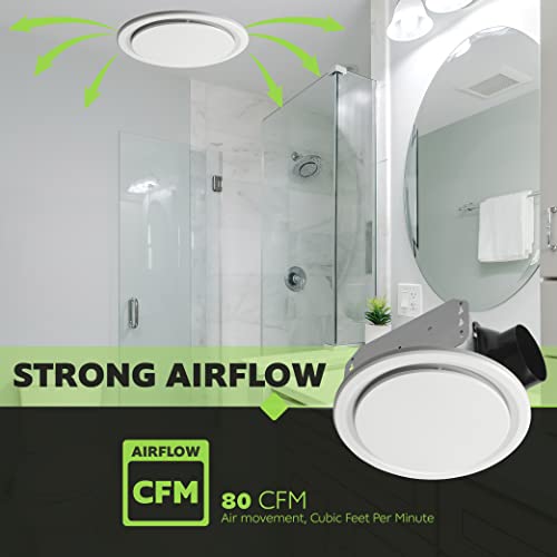 Image of Homewerks 7140-80-G3 Bathroom Fan Ceiling Mount Exhaust Ventilation, Whisper Quiet 1.1 Sones, 80 CFM, White