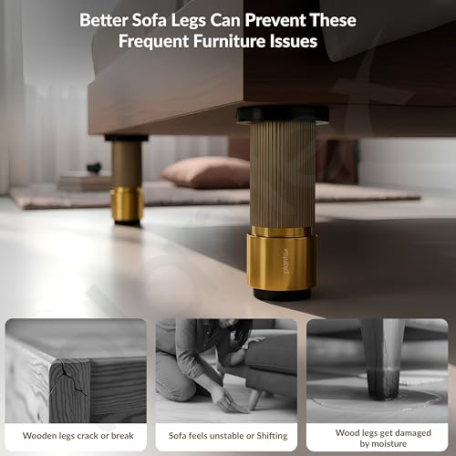 Image of Plantex 4 Inch Sofa Leg for Bed Furniture /Aluminium Sofa Leg for Table /Support Legs /Furniture Leg - Pair of 4 (8 Piece) (DTS-77, Brass Antique & Gold)