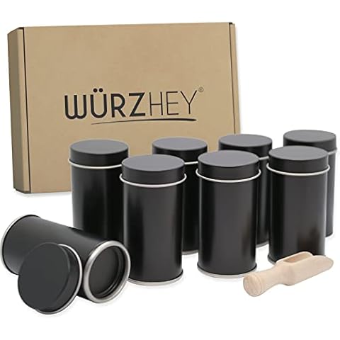 WÜRZHEY Gewürzdosen Set schwarz - aromadichte Gewürzbehälter Cover