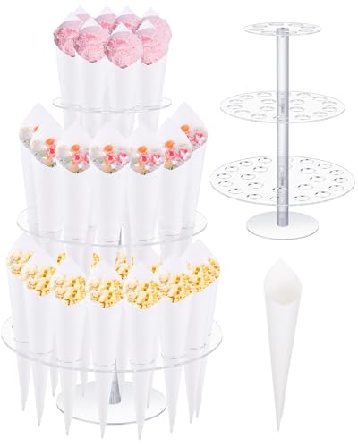 Jingmore 3 Layers Acrylic Ice Cream Cone Holder 50 Holes