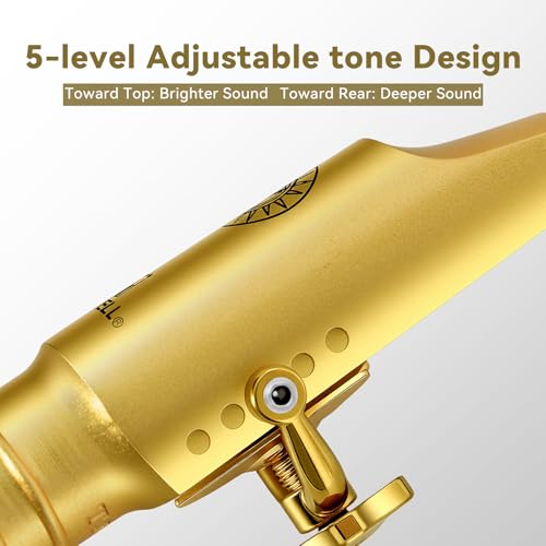 Image of ROWELL Tenor Saxophone Metal Mouthpiece Jazz Sax Mouthpiece- 5-Level Adjustable Ligature & Protective Cap Full Tone for Jazz & Concert Band
