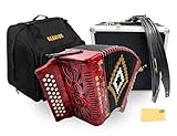 Rossetti 3112 31-Button 12-Bass Diatonic Accordion, Key of GCF - Red Bundle with Hard Case, Gig Bag, Straps, and Austin Bazaar Polishing Cloth