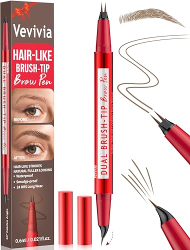 Vevivia Beauty Vevivia Eyebrow Pencils for Women - Eyebrow Pen with Dual-Brush-Tip & Curved Tip for Natural Fuller-Looking Brows, Precise Hair-Like Strokes for All Brow Types, Last All-Day Brow Makeup, Dark Brown