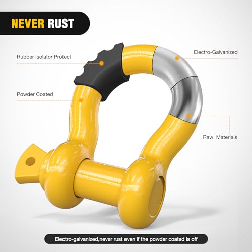 Image of Nilight 2 Pack 3 /4 inch D-Ring Shackle with 7 /8 inch Screw Pin 41,887lbs Break Strength, Heavy Duty Off Road Recovery Shackle with Isolators Washers for Use with Tow Strap, Winch, Off-Road Truck Vehicle