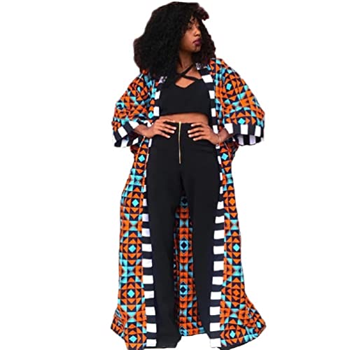 2Chique Boutique Women's Geometric Print Long Kimono Duster Robe Coat