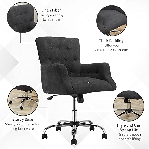 Homcom Mid Back Task Chair, Modern Home Office Chair With Tufted Button Design And Padded Armrests, Swivel Computer Desk Chair For Study Living Room Bedroom, Carbon Black #TOP5