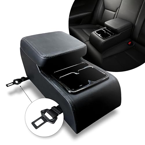 Image of Rear Armrest with Dual Cup Holders,Premium PU Leather, Universal for All Cars, Dual-Mount Fit (BLACK)