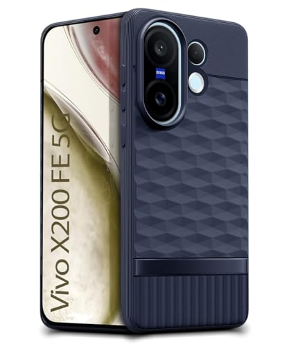 Image of WOW IMAGINE Back Cover for Vivo X200 FE 5G with Hexa Cube Design | Ultra Slim Soft Rubberised Case | Inner Velvet Fabric | Matte Silicone Flexible Mobile Case | Camera Protection - Blue