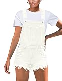 luvamia Women's Ripped Short Overalls Adjustable Denim Bib Overall Shorts Romper White Jumpsuit For Women Sexy Shorts Overalls Women Jean Overall Shorts For Women Loosebrilliant White Size Xlarge