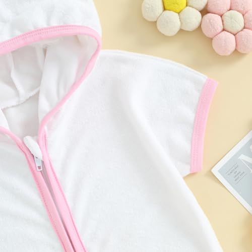 Gaono Saída de praia com capuz e zíper para bebês meninas, 3 branco e rosa, 2-3 Anos