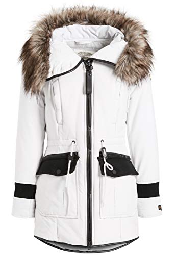 khujo Damen Parka Retro BUGS2 mit Kunstlederdetails, Grösse:S, Farbe:Weiß