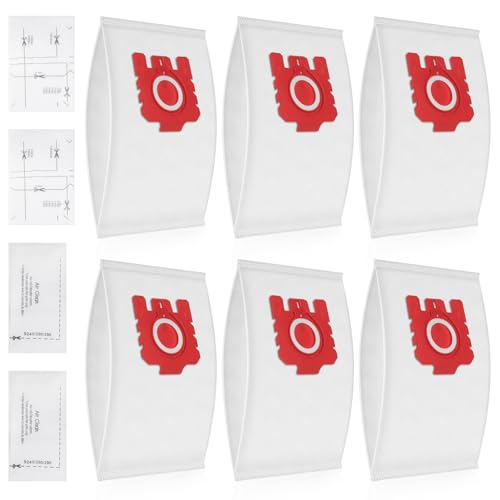 Lot de 6 sacs d'aspirateur pour Miele Hyclean Pure FJM Complete C1 Compact C1 C2 S24 S256i S290 S299 S300i S399 S500 S578 S700 S799 S4 S6 Series, avec 2...