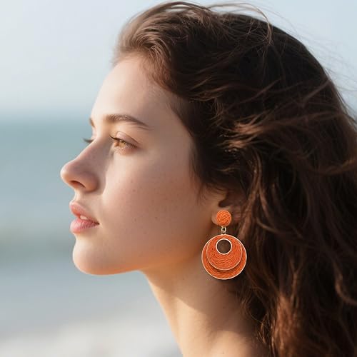 Image of Raffia Hoop Earrings for Women - Boho Straw Wiker Dangle Drop Earrings for Summer Beach, Bohemian Trendy Rattan Jewelry