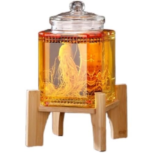 バレル型ガラスリキュールディスペンサー 5kg クリア 飲料ピッチャー ワイン・ティー用 蓋付き (3kg)