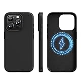 NIMASO ケース MagSafe対応 iPhone15Pro用 シリコンケース全面保護 耐衝撃 マグネット充電対応 さらさら手触り シリコン スマホケース 薄型 指紋防止 傷付き防止 アイフォン15プロ対応 携帯ケース（黒色）（月見シリーズ）NSC24A1008