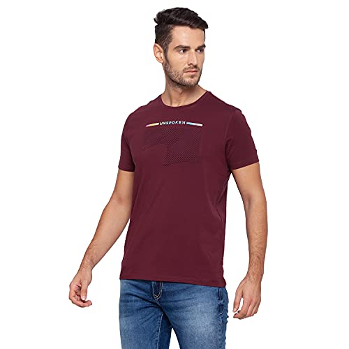 Image of Spykar Mens Cotton Wine Printed T-Shirt