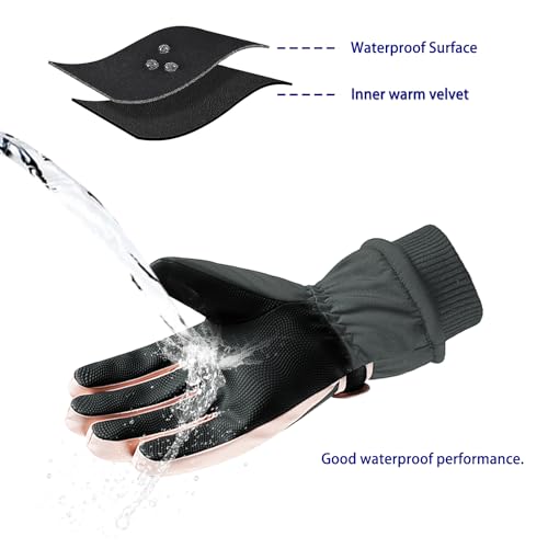 Andiker Winter Damen Skihandschuhe, Winterhandschuhe Warm, wasserdichte Touchscreen Anti Rutsch Snowboardhandschuhe für Skifahren, Laufen und Radfahren (Grau und Rosa, Einheitsgröße)