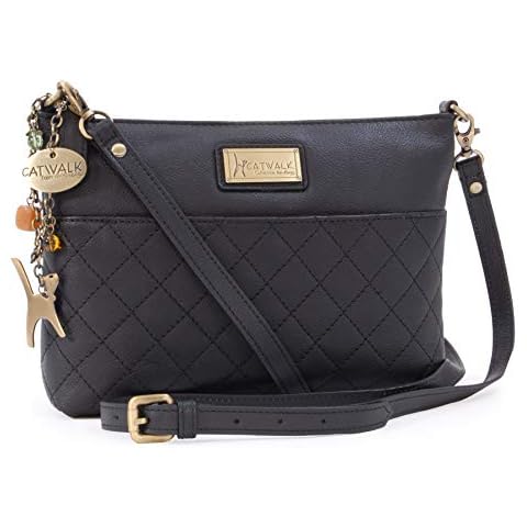 Catwalk Collection Handbags - Small - Women's Quilted Leather Cross Body Shoulder Bag - JOSIE - Black Cover