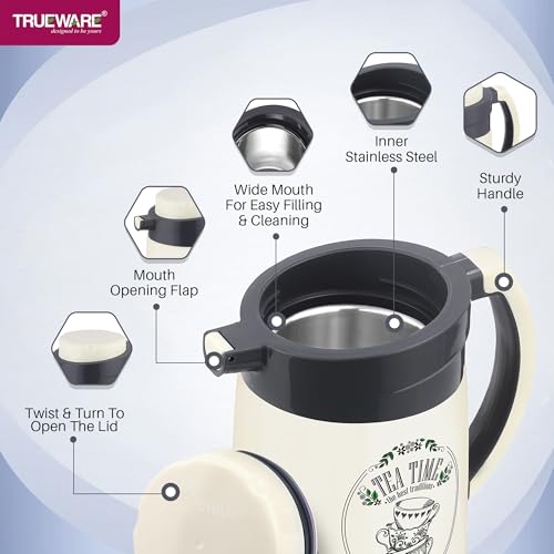 Image of Trueware Aqua Jug Insulated Flask -1500 Ml | Insulated Tea Pot Kettle Inner Steel Outer Plastic | Hot & Cold | Food Grade Plastic | Lightweight BPA-Free | Wide Mouth Design | Ideal for Office, Travel