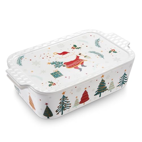 Samsle 76 oz Ceramic Baking Dish With Lid, 11.4in...
