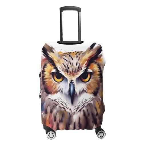 Watercolor Cool Owl Head Travel Luggage Cover Anti-scratch Suitcase Cover Elastic Suitcase Protective Cover Fits 19-32 Inch Luggage L4