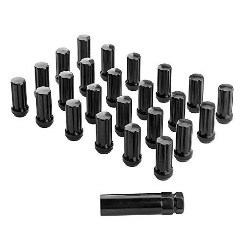 Lug Nuts 14x1.5 Black 24Pcs, 7 Spline Close End Lug Nuts Compatible