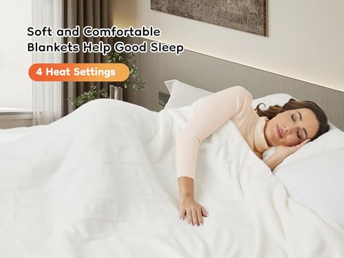 LaffyLo Electric Heated Blanket Full Size 72"×84", Luxurious Breathable Flannel with 4 Heat Settings, 10-Hour Auto Shut-Off & Overheat Protection, for Bed & Couch, Cozy Gift - White — view 4