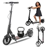 ZQHQKJ Foldable Dual Suspension Scooter with 8 Inch Wheels, 4-Level Adjustable Height Kick Scooter for Kids 8-12, Teens & Adults, 240 Lbs Max Load - Perfect for School, Campus & Park Rides,Black