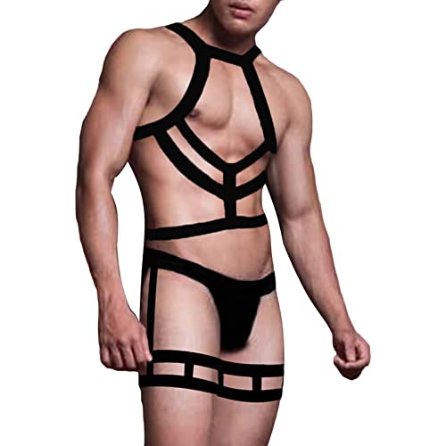 DGKaxiyaHM Jockstrap de Harnais de Poitrine Sexy pour Hommes String de Pochette de Body de Lutte Tie Up sous-Vêtements Clubwear Costume (Le Noir,One Size) Cover