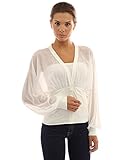 PattyBoutik Women Chiffon Long Sleeve Fitted Waist Pullover Blouse (Ivory X-Large)