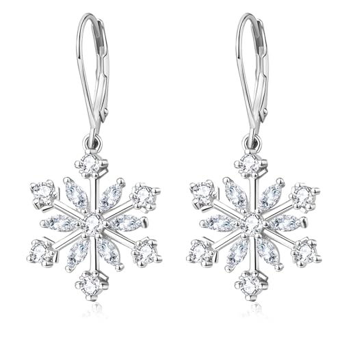 Schneeflocken Ohrringe für Damen 925 Sterling Silber Zirkonia Winterfeier Blumen Schneeflocken Brisur Ohrringe Schneeflocke Ohrhänger Weihnachtsschmuck Geschenke für Damen