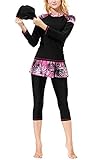 Dreamskull Muslimischer Muslime Badeanzug Damen Frauen Islamische Muslimische Schwimmanzug Bademode Badebekleidung Schwimmen Kleidung Langarm Muslim Swimwear Swimsuits (X-Large, Schwarz)