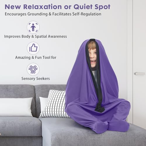 Image of Body Sock Sensory Kids, Medium Compression Sack 27 * 48 inch, Soft Fabric with Strong Stitching and Snap Closures (Ultra Violet)