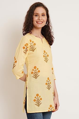 Image of Amazon Brand - Anarva Jaipuri Cotton Printed Short Kurti for Women