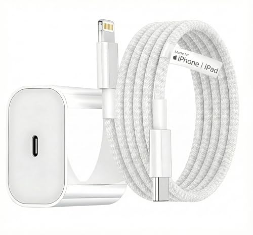 Image of 20W Apple-Certified 20W USB-C Charger with Lightning Cable | Fast iPhone Charger for iPhone 11, 12, 13, 14, XR, XS /PRO /MAX, SE & iPad | MFi Certified Adapter and Charging Cable Combo