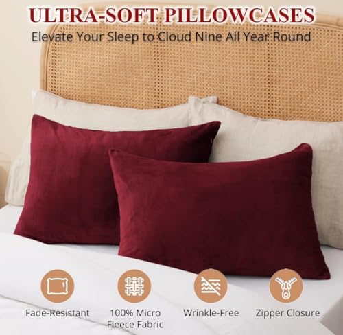Image of Sands Premium Ultra Soft Woollen Pillow Cover Set of 2 for Winter with Zipper Closure, Cozy Pillow Case Perfect for Warmth, Flannel Warm Pillowcases, King size-18X28 Inches (Maroon)