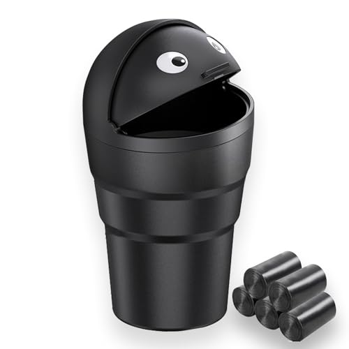 Image of vvag Car Bin with Trash Bags，Cute Car Trash Can with Lid，Flip-top Design Car Bins for Front of Car，Small Trash Can Organizers for Car, Office, Home(1 PC Car Bin with 5 Rolls Trash Bags)