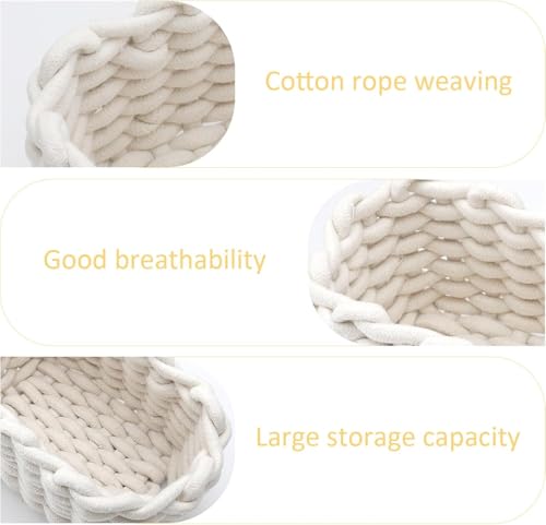 Doppelpack Aufbewahrungskörbe Wickelkorb Kleiner Korb Geflochten,Körbchen Aufbewahrungskorb Weiche Baumwolle Quadratische Badezimmer Schminke Spielzeug Regalkorb Mini Körbchen Weiß Basket
