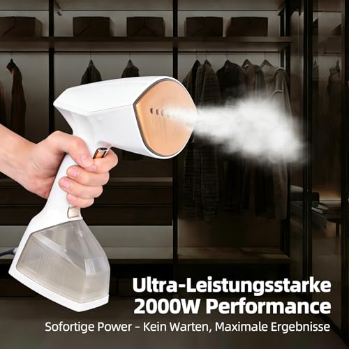 YueLi Hand Steamer Dampfglätter 2000W & 300ml Wassertank – Tragbares Kompaktgerät Für Nass-Trockenbügeln Mit Hochleistungs-Dampfbürste | Inkl. hitzebeständige Handschuhe (Weiß)