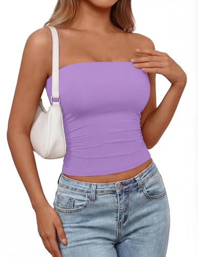 PRETTYGARDEN Womens Tube Top 2026 Summer Going Out Tops Strapless Y2K Bandeau Spring Fitted Shirts Beach Vacation Clothes (Purple XX-Large)