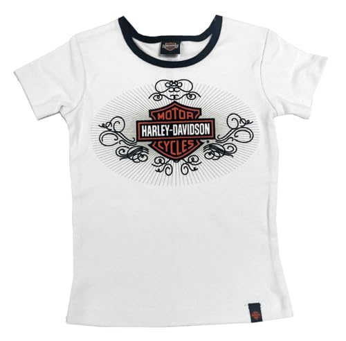 Harley-Davidson Little Girls' Felt Bar & Shield Short Sleeve Rib Tee - White