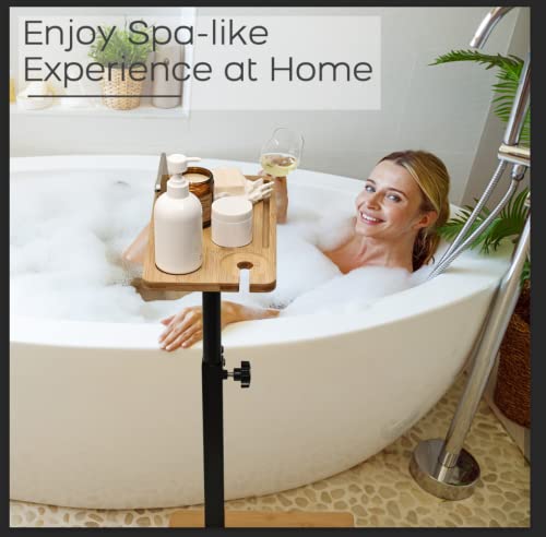 Ella & Emma Bamboo Bathtub Tray Table With Adjustable Height - Bath Tray For Bathtub, Bathtub Tray, Small Table, Bed Table, Sofa Table, Bamboo Bathroom Accessories, Bath Tray, Bamboo Tray, Bed Tray #TOP5