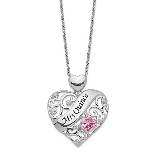 925 Sterling Silver Enamel Pink/clear Cubic Zirconia Cz Mis Quince Heart Chain Necklace Pendant Charm Love Fine Jewelry For Women Gifts For Her