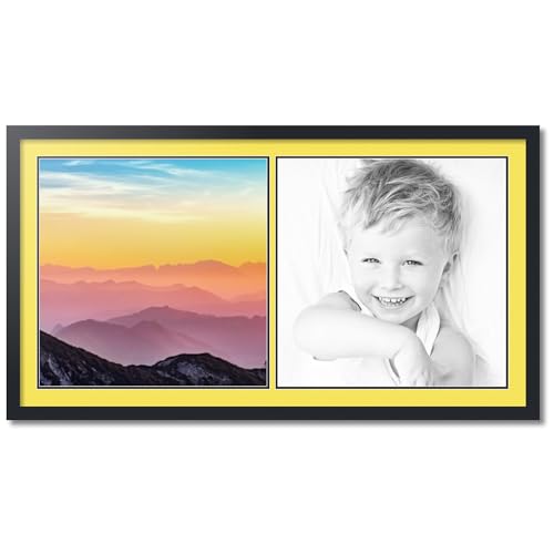 ArtToFrames Collage Photo Frame Double Mat with 2-20x20 Openings with Satin Black Frame and Canary mat.